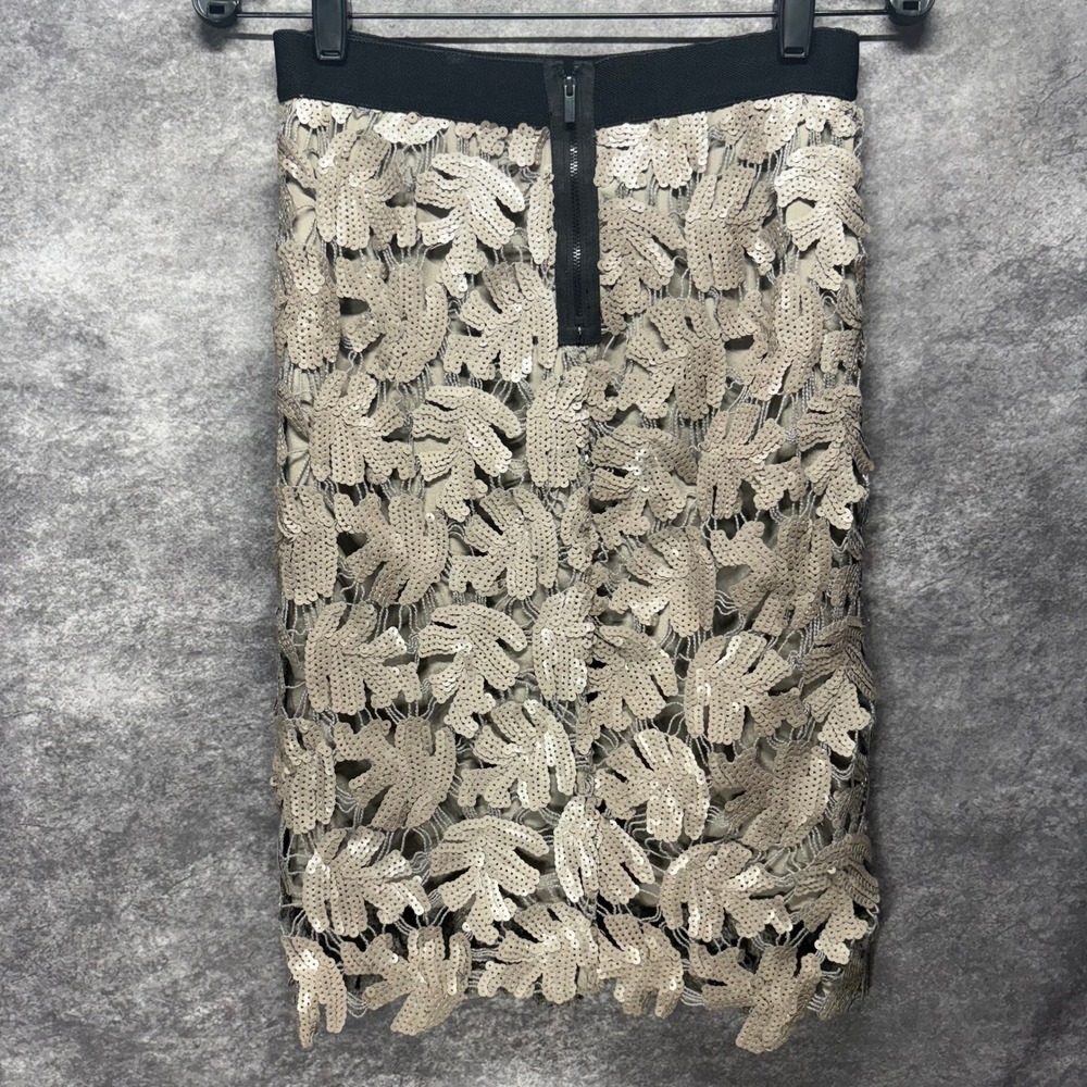 Bcbgmaxazria Sequin Leaf Pattern Lace Pencil Skir… - image 4